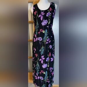 Floral Sleeveless Maxi Dress - Black and Purple